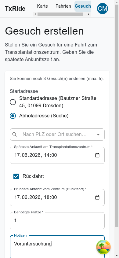 Formular „Gesuch erstellen"