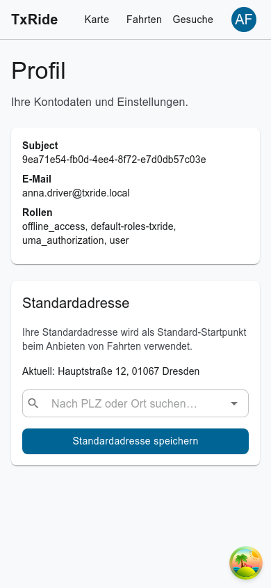 Standardadresse im Profil